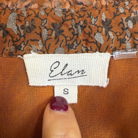 ELAN Ruffle Smocked Copper Paisley Print Alicia Top Long Sleeve Size S